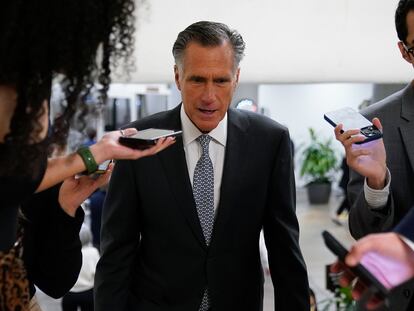 Senator Mitt Romney, of the state of Utah, speaks to reporters in the Capitol Building on Wednesday, November 16, 2022.