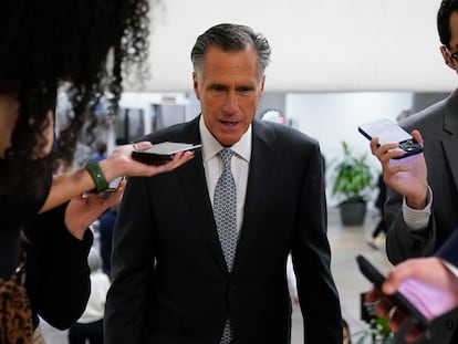 Senator Mitt Romney, of the state of Utah, speaks to reporters in the Capitol Building on Wednesday, November 16, 2022.