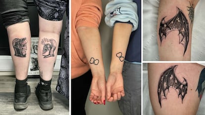 Varios tatuajes que se complementan cuando ambas personas están juntas.
