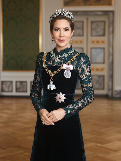 Queen Mary of Denmark, in the official portrait by Steen Evald.