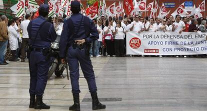 Trabajadores de Isofotón, durante una protesta en 2009.