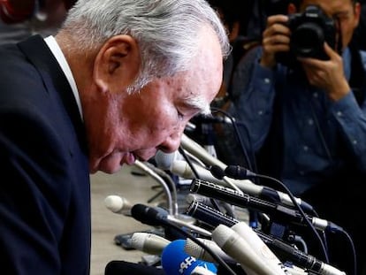 El presidente de Suzuki Toshihiro Suzuki en la rueda de prensa de hoy.