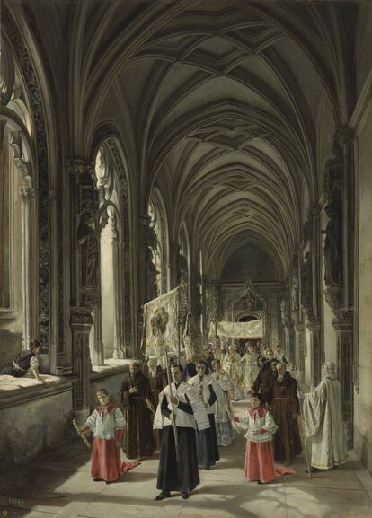 ‘Paso de una procesión por el claustro de San Juan de los Reyes. Toledo’, por Elena Brokmann de Llanos.