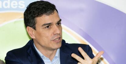 Pedro S&aacute;nchez durante su visita a la Fundaci&oacute;n Rey Ardid de Zaragoza.