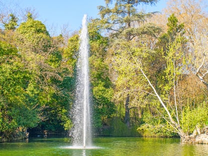 El estanque del Campo Grande y una de sus isletas al comienzo de la primavera, en Valladolid.