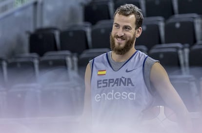 Sergio Rodríguez, en un entrenamiento con España