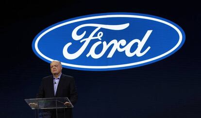 DETROIT, MI-JANUARY 14: Ford Motor Company President and CEO James Hackett speaks at the debut of Ford vehicles - the 2019 Ford Ranger truck, 2019 Ford Edge ST and Mustang Bullitt - at the 2018 North American International Auto Show January 14, 2018 in Detroit, Michigan. More than 5,100 journalists from 61 countries attend the NAIAS each year. The show runs January 20-28. Bill Pugliano/Getty Images/AFP  == FOR NEWSPAPERS, INTERNET, TELCOS & TELEVISION USE ONLY ==