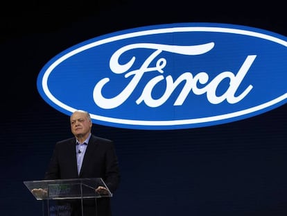 DETROIT, MI-JANUARY 14: Ford Motor Company President and CEO James Hackett speaks at the debut of Ford vehicles - the 2019 Ford Ranger truck, 2019 Ford Edge ST and Mustang Bullitt - at the 2018 North American International Auto Show January 14, 2018 in Detroit, Michigan. More than 5,100 journalists from 61 countries attend the NAIAS each year. The show runs January 20-28. Bill Pugliano/Getty Images/AFP  == FOR NEWSPAPERS, INTERNET, TELCOS & TELEVISION USE ONLY ==