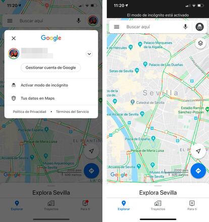 Activar el modo incógnito de Google Maps en iOS.