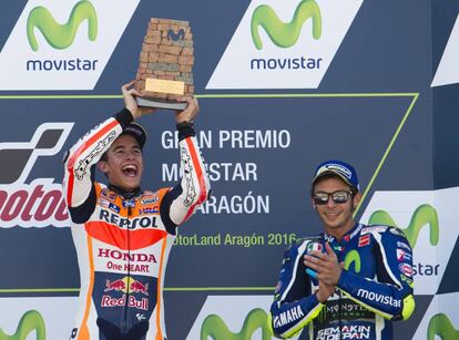 Marc M&aacute;rquez celebra la victoria en el GP de Arag&oacute;n.