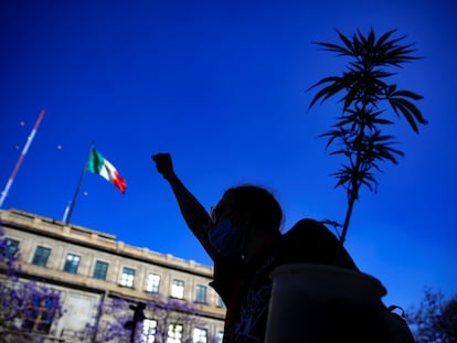 Dos personas en El Zócalo de Ciudad de México.