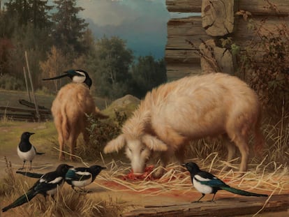 'Cerdos y urracas', 1875, de Ferdinand von Wright.