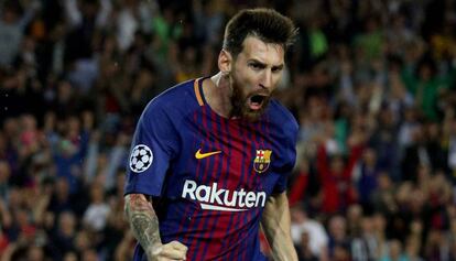 Messi celeba uno de sus goles ante el Juventus. 