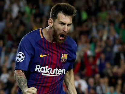 Messi celeba uno de sus goles ante el Juventus. 