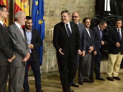 El presidente de la Generalitat, Ximo Puig, tras la reunión con los rectores de las universidades valencianas.