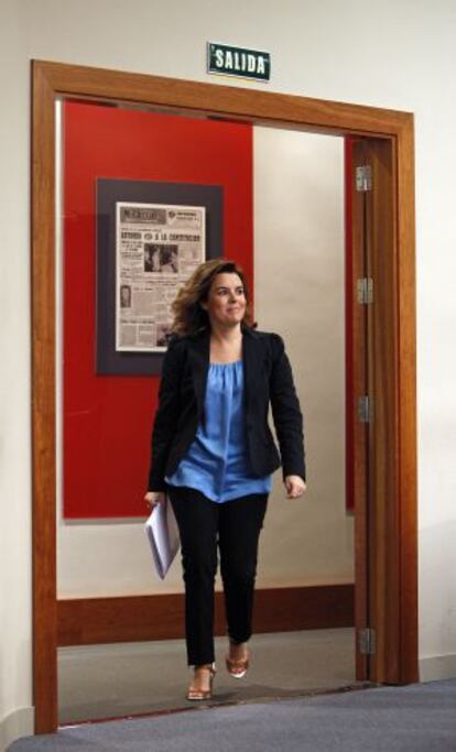La vicepresidenta del Gobierno, Soraya Sáenz de Santamaría, en La Moncloa.