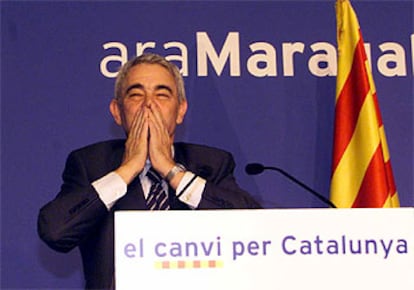 Pasqual Maragall, durante su intervención tras conocerse los resultados electorales.