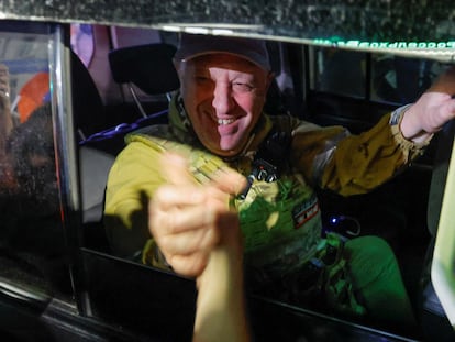 Wagner mercenary chief Yevgeny Prigozhin leaves the headquarters of the Southern Military District amid the group's pullout from the city of Rostov-on-Don, Russia, June 24, 2023. REUTERS/Alexander Ermochenko