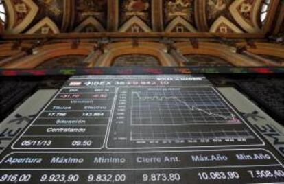 Vista del panel de la Bolsa de Madrid que refleja la evolucin del IBEX 35.