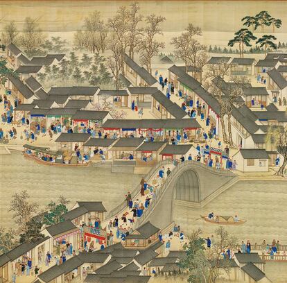 'Gira de inspección por el sur del emperador Kangxi, rollo siete: de Wuxi a Suzhou', 1689, de Wang Hui.