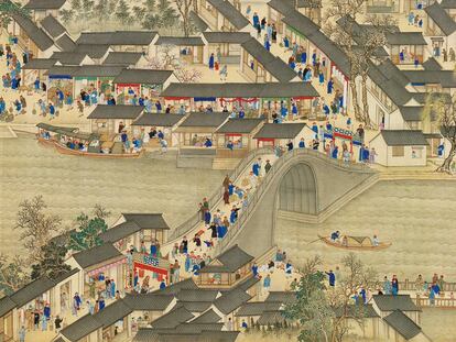 'Gira de inspección por el sur del emperador Kangxi, rollo siete: de Wuxi a Suzhou', 1689, de Wang Hui.