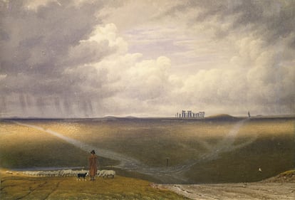 'Stonehenge - un día lluvioso', acuarela pintada por William Turner en 1840 que refleja el paisaje inglés en el momento en que se desencadena una borrasca.