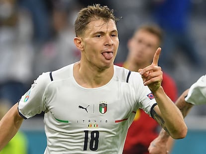 Nicolo Barella celebra su gol a Bélgica en los cuartos de la Eurocopa.