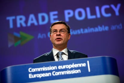 El vicepresidente de la Comisión Europea Valdis Dombrovskis, el pasado jueves en Bruselas.