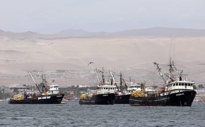 Barcos fondeados en la localidad fronteriza Arica (Chile).