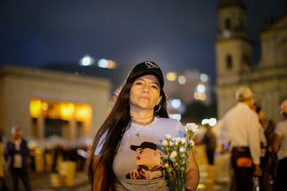 Nidia Arcila durante el plantón en la Plaza de Bolívar.