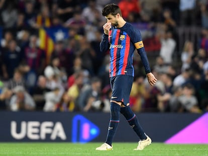 Piqué, en el duelo frente al Inter en el Camp Nou.