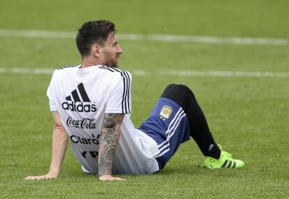 Messi, en un entrenamiento de Argentina.