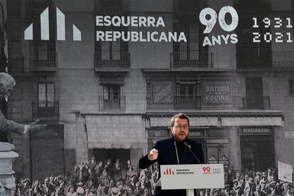 El candidato a la presidencia de la Generalitat por ERC, Pere Aragonès, el sábado en Barcelona.