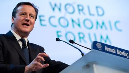 El primer ministro británico, David Cameron, durante su discurso en el Foro Económico Mundial este jueves en Davos (Suiza).