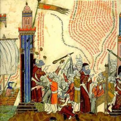 Ilustración medieval sobre la vida de Ramon Llull recogida en el <i>Breviculum,</i> de Tomàs Le Myésier.