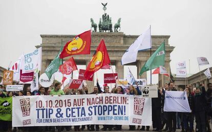 Manifestaci&oacute;n en Berl&iacute;n contra el Tratado de libre Comercio (TTIP).