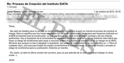 Correo de Javier Ramos a los socios de la empresa.