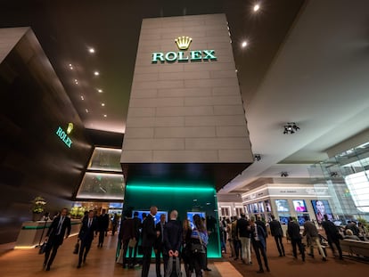 Puesto de la marca Rolex en una feria de relojes suizos en Ginebra, el pasado 27 de marzo.