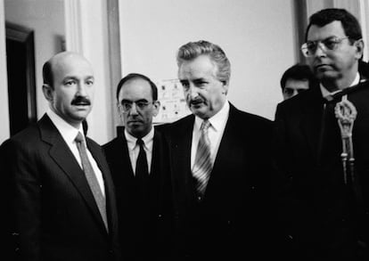 Carlos Salinas de Gortari, José Cordoba Montoya, Fernando Gutiérrez Barrios y Manuel Camacho Solís en 1992. 
