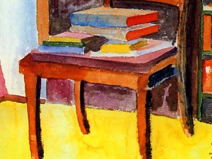 <i>Silla con libros,</i> acuarela de Hermann Hesse (arriba).