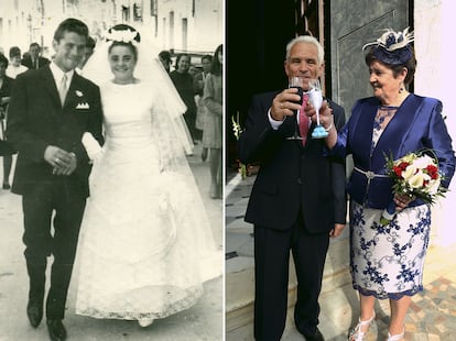 Pepe y Lola, un matrimonio de Cantoria (Almería), el día de su boda en 1969 y en su recreación 50 años después.