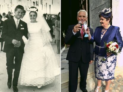 Pepe y Lola, un matrimonio de Cantoria (Almería), el día de su boda en 1969 y en su recreación 50 años después.