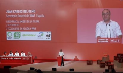 Juan Carlos del Olmo, secretario general del Foro Mundial para la Naturaleza (WWF en sus siglas en inglés), se dirige a los delegados durante la inauguración del Congreso Federal del PSOE.