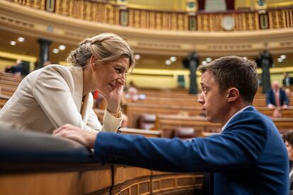 Yolanda Díaz e Íñigo Errejón, este martes en el Congreso de los Diputados.