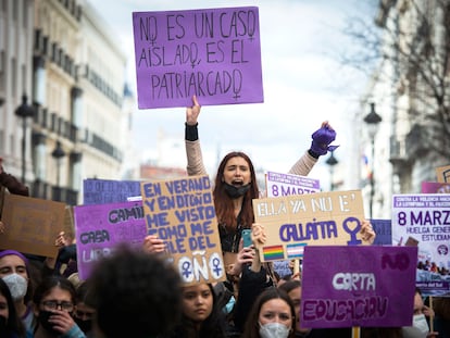 Manifestación de la huelga estudiantil feminista del 8M en la Puerta del Sol.