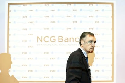 El presidente de Novagalicia Banco, Jos&eacute; Mar&iacute;a Castellano, en la presentaci&oacute;n delos resultados de 2011. 