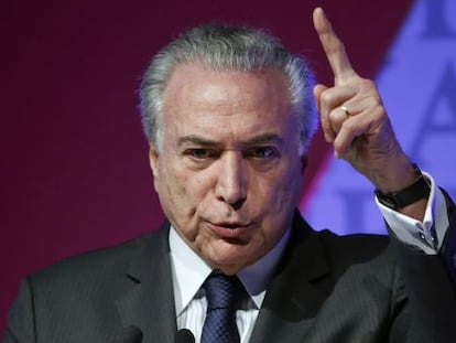 Michel Temer fala em um foro econômico em Sao Paulo.