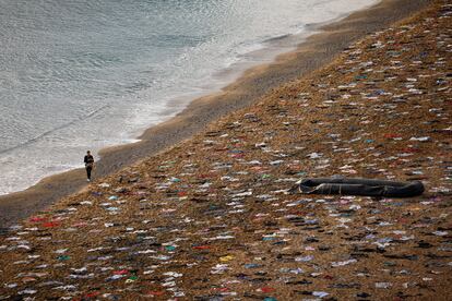 Vista aérea de la playa de San Sebastián, este lunes. 