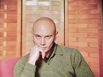 Retrato do ator Yul Brynner com um roteiro nas mãos, em 1960.