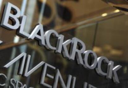 The BlackRock logo is seen outside of its offices in New York in this file photo